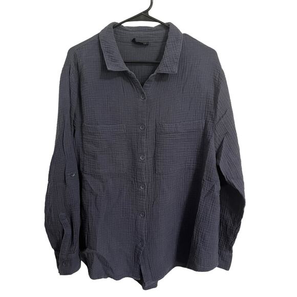 Summersalt The Going Places Gauze Button Down Shirt Camp Long Sleeve Top Size 1X - Picture 1 of 10